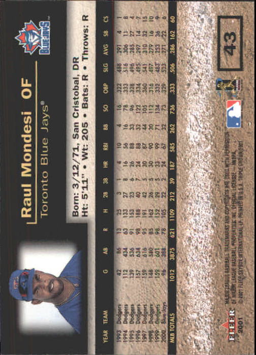 2001 Fleer Triple Crown Baseball "Main Set" Cards #1 to #150 - Picture 87 of 301