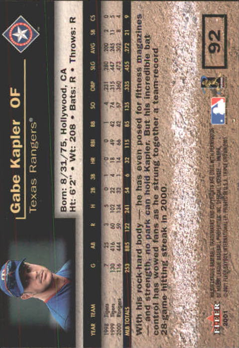 2001 Fleer Triple Crown Baseball "Main Set" Cards #1 to #150 - Picture 185 of 301