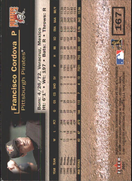 2001 Fleer Triple Crown #167 Francisco Cordova back image