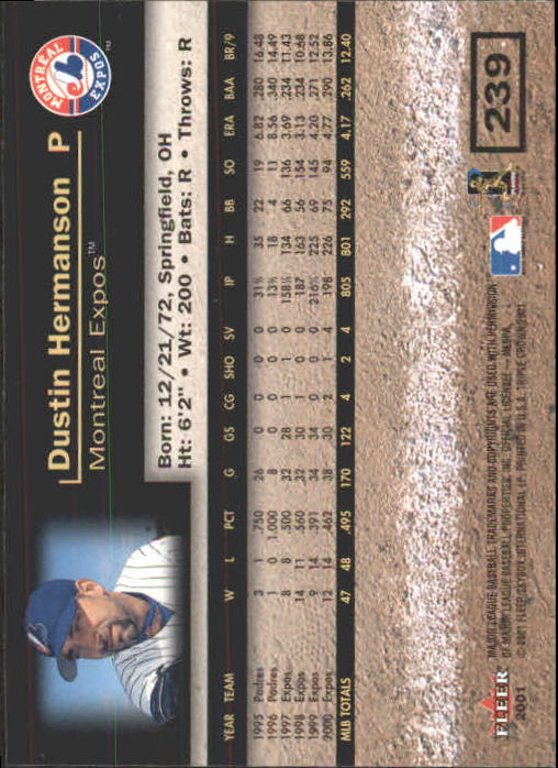 2001 Fleer Triple Crown #239 Dustin Hermanson back image