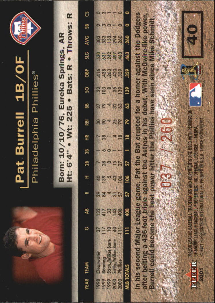 2001 Fleer Triple Crown Red #40 Pat Burrell/260 back image