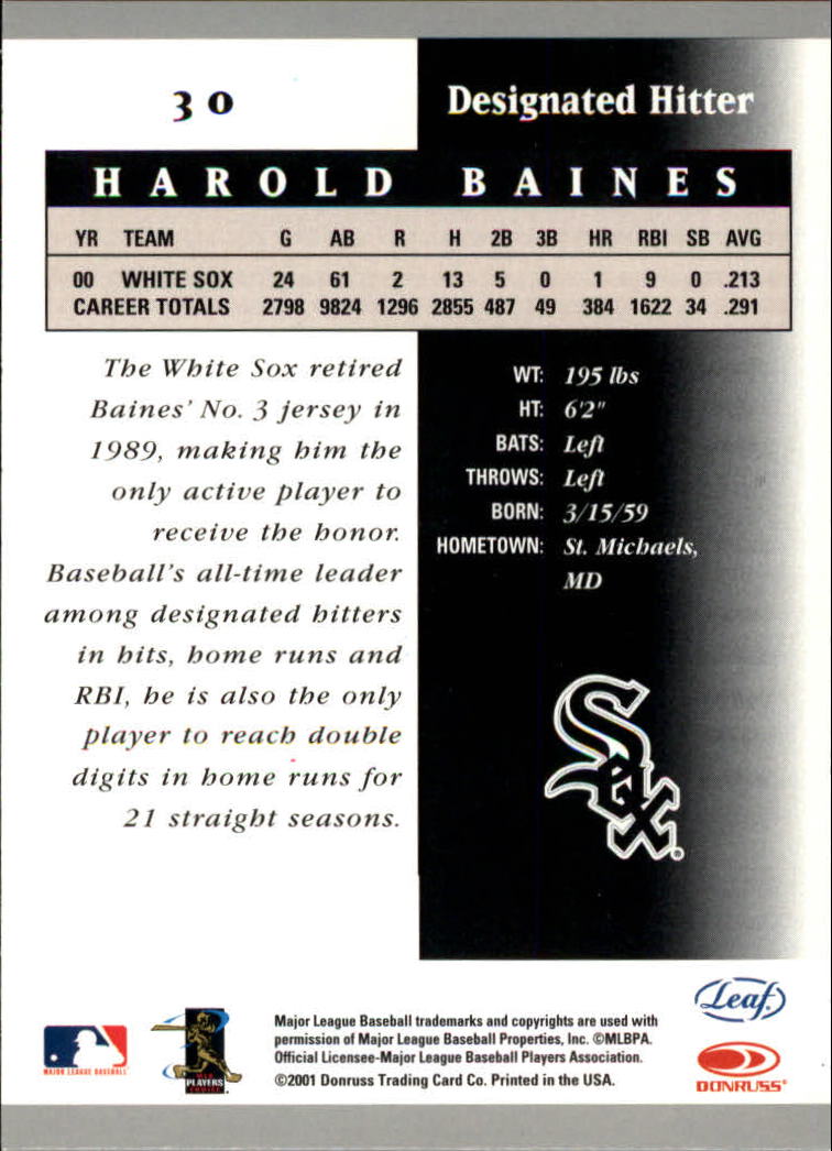 2001 Leaf Certified Materials #30 Harold Baines back image