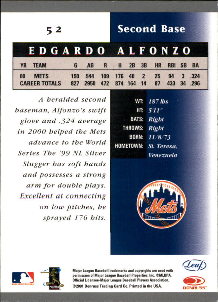 2001 Leaf Certified Materials #52 Edgardo Alfonzo back image