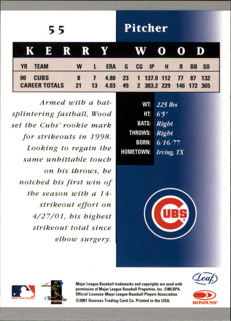 2001 Leaf Certified Materials #55 Kerry Wood back image