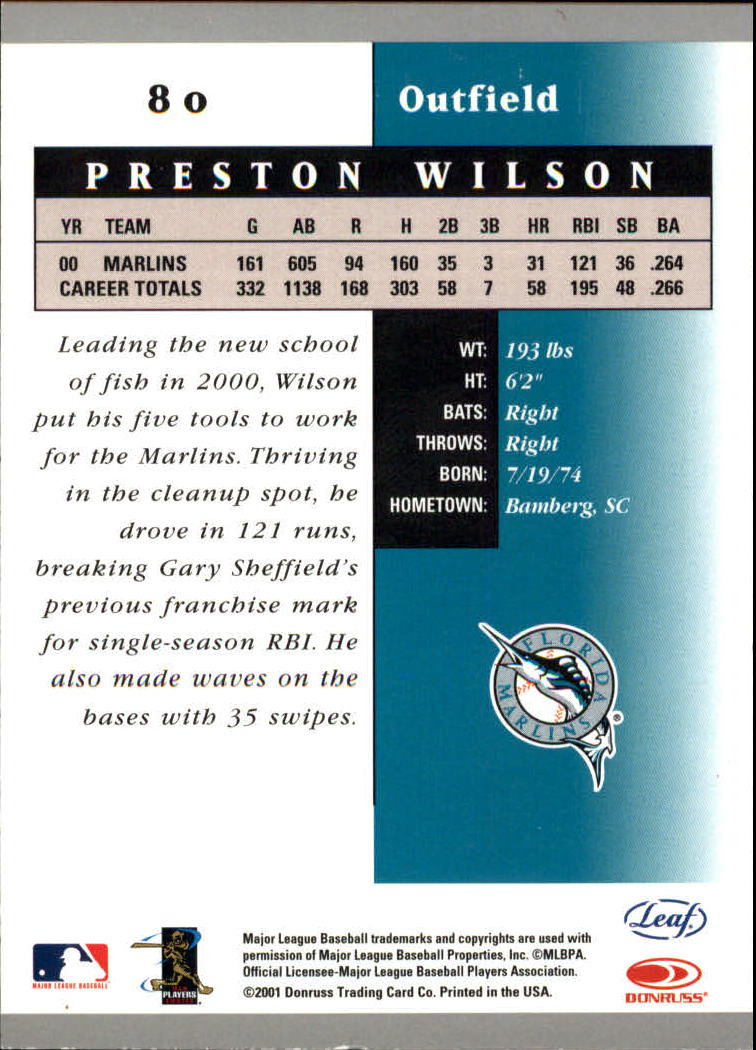2001 Leaf Certified Materials #80 Preston Wilson back image