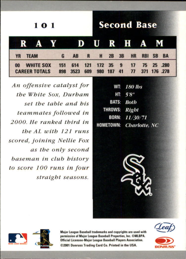 2001 Leaf Certified Materials #101 Ray Durham back image
