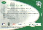2001 Leaf Certified Materials #134 Claudio Vargas FF RC back image