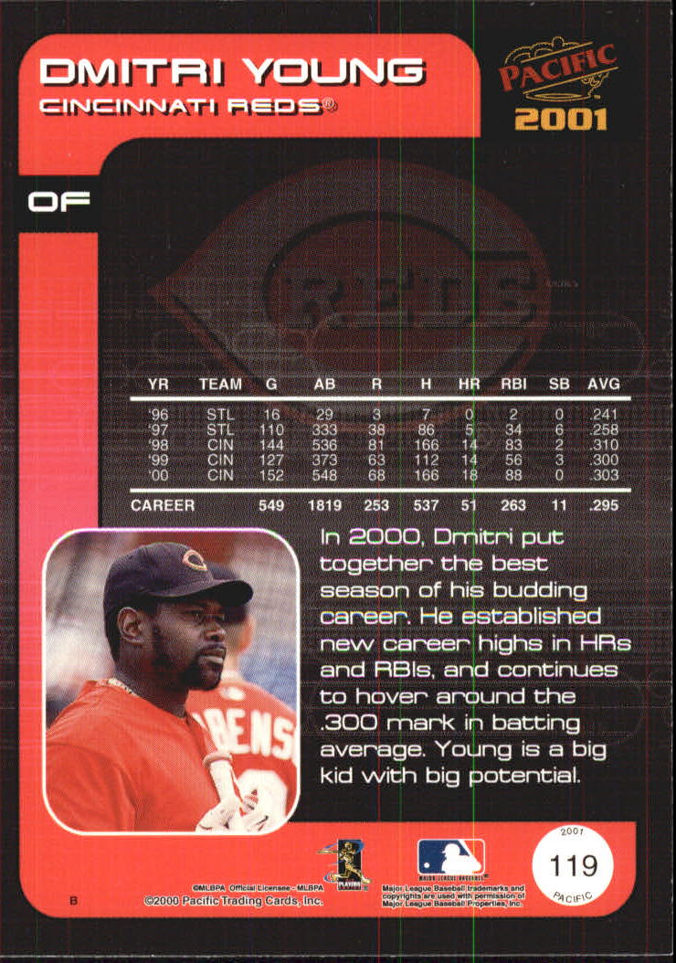 2001 Pacific Premiere Date #119 Dmitri Young back image
