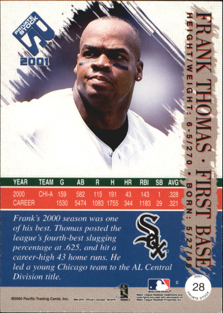 2001 Private Stock Silver #28 Frank Thomas back image
