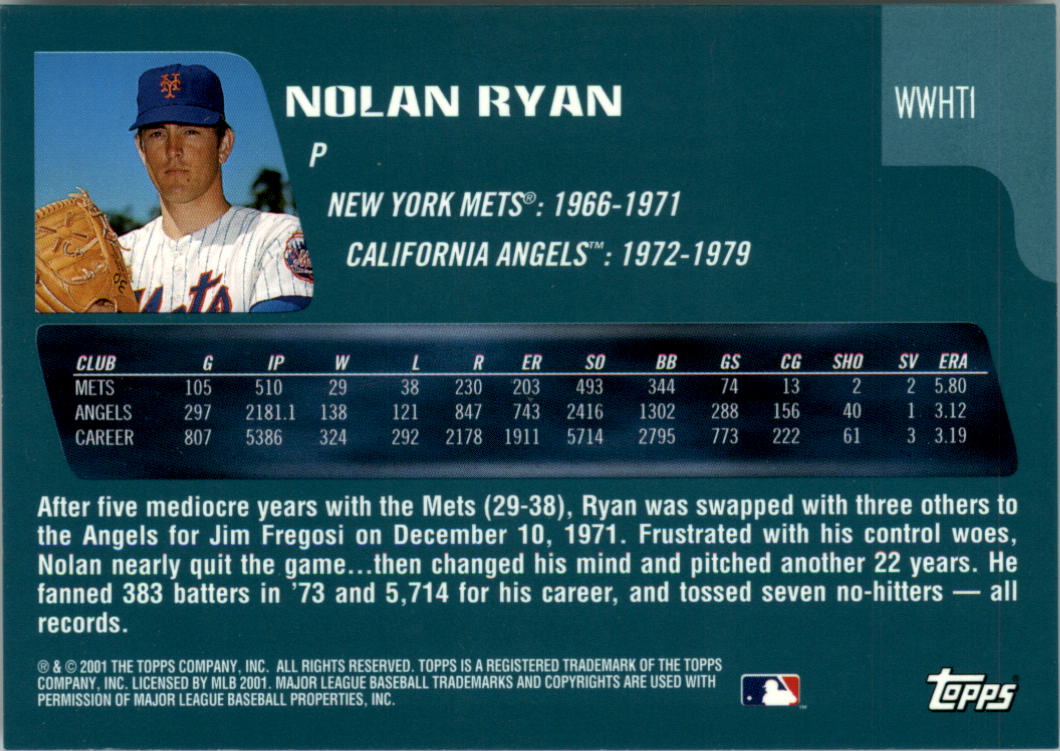 2001 Topps Traded Who Would Have Thought #WWHT1 Nolan Ryan back image
