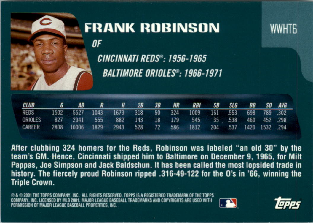 2001 Topps Traded Who Would Have Thought #WWHT6 Frank Robinson back image