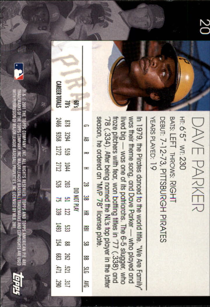 2001 Topps American Pie #20 Dave Parker back image