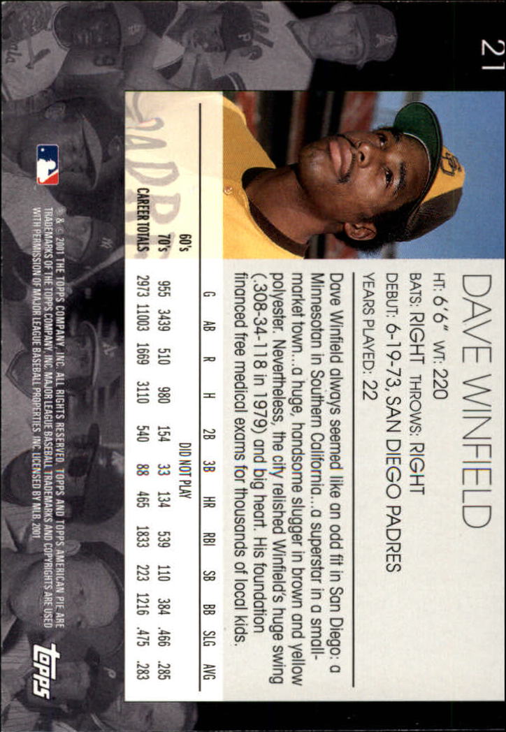 2001 Topps American Pie #21 Dave Winfield back image