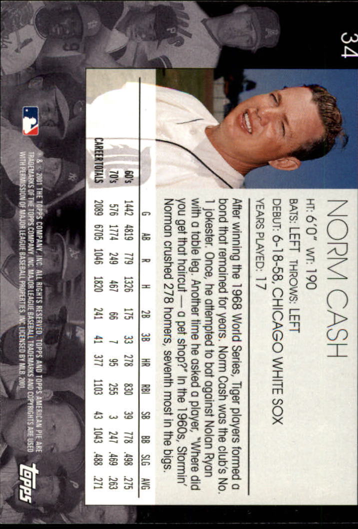 2001 Topps American Pie #34 Norm Cash back image