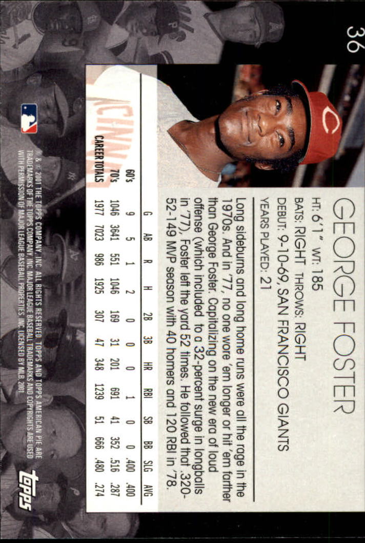 2001 Topps American Pie #36 George Foster back image