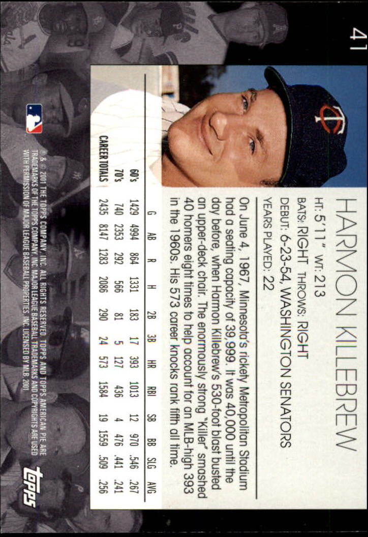 2001 Topps American Pie #41 Harmon Killebrew back image