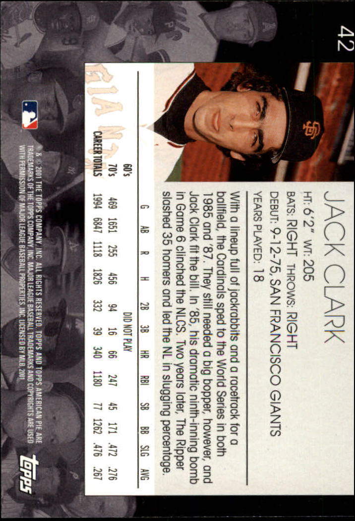 2001 Topps American Pie #42 Jack Clark back image