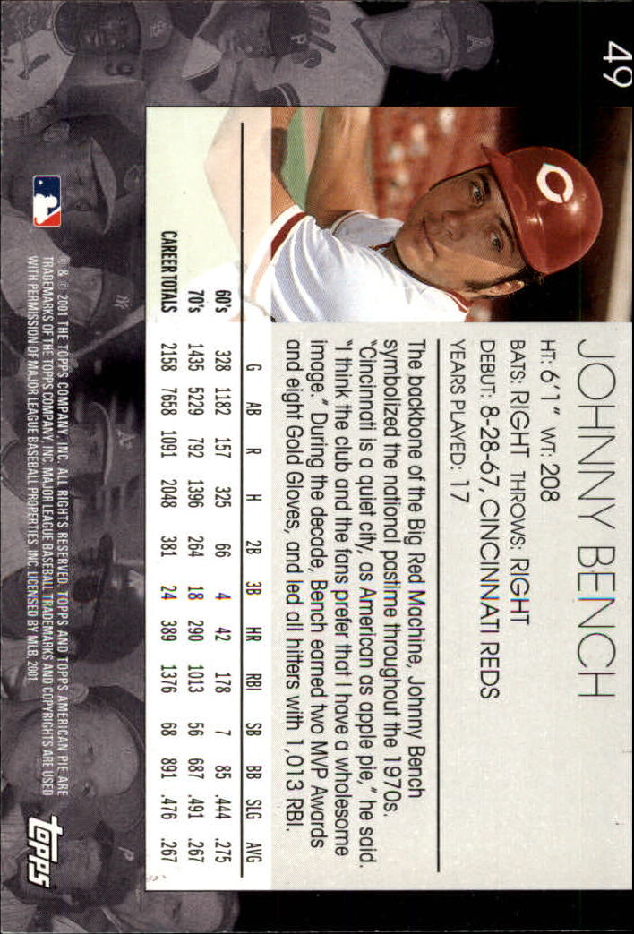 2001 Topps American Pie #49 Johnny Bench back image