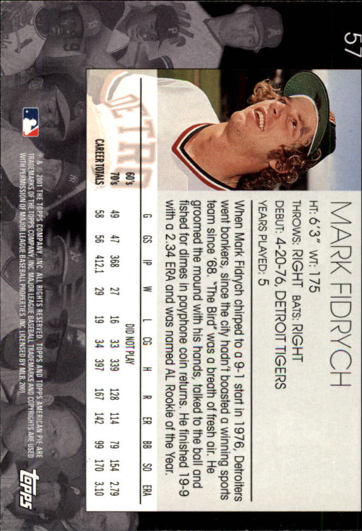 2001 Topps American Pie #57 Mark Fidrych back image