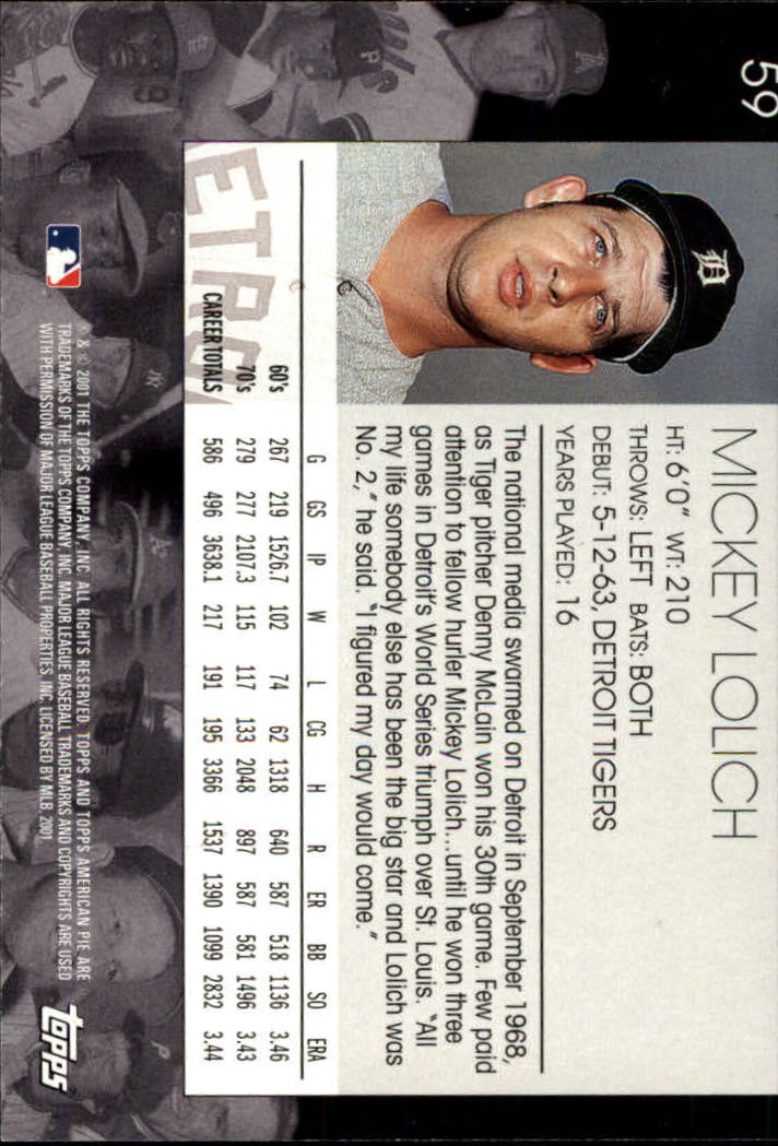 2001 Topps American Pie #59 Mickey Lolich back image