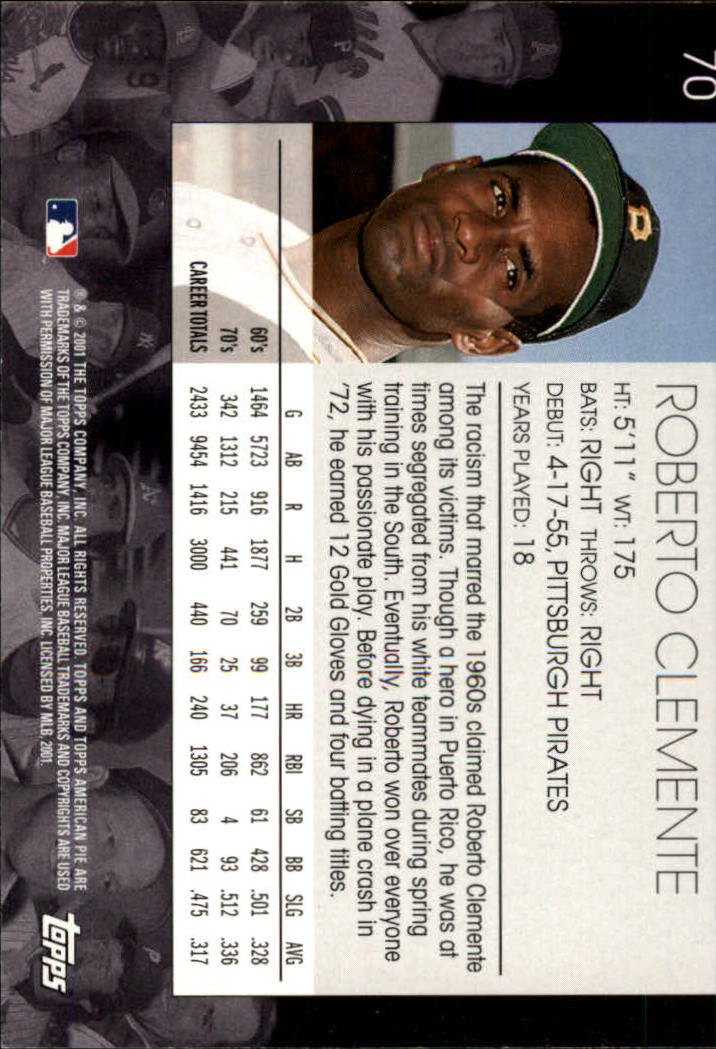 2001 Topps American Pie #70 Roberto Clemente back image