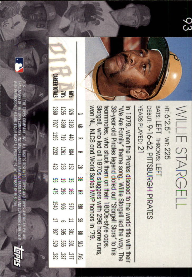 2001 Topps American Pie #93 Willie Stargell back image