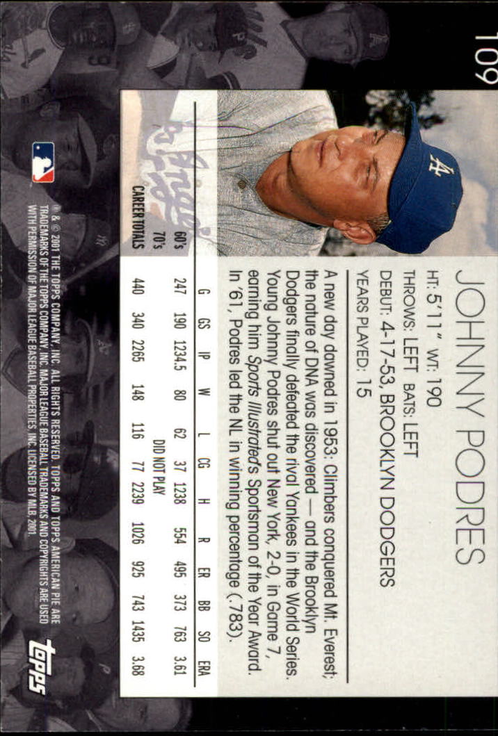 2001 Topps American Pie #109 Johnny Podres back image