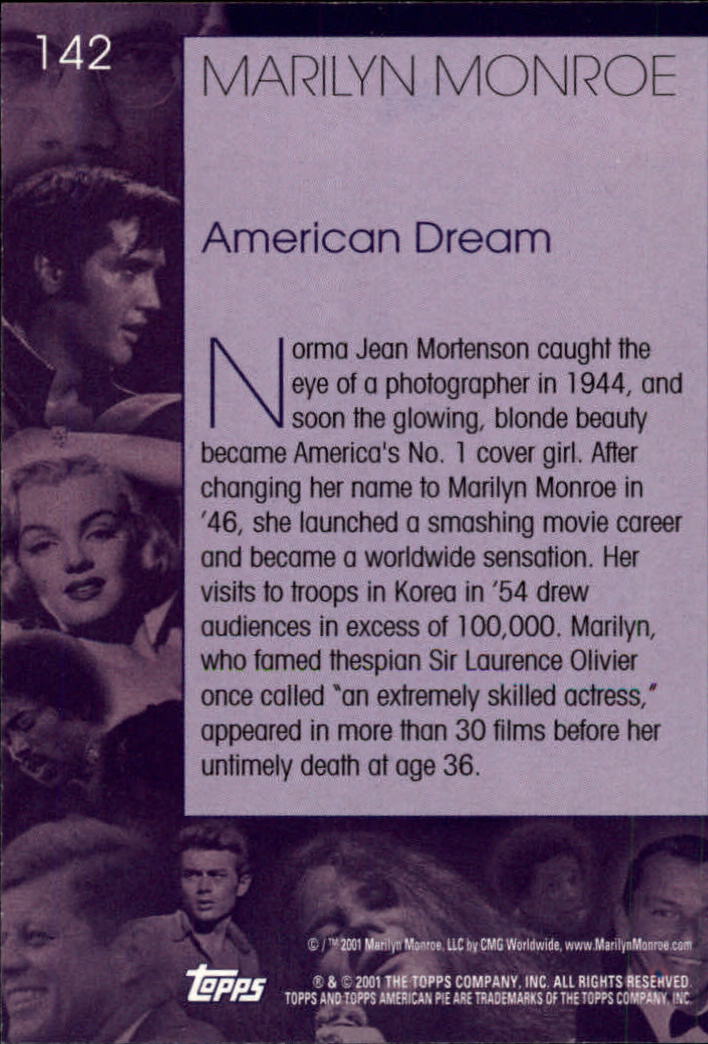 2001 Topps American Pie #142 Marilyn Monroe back image