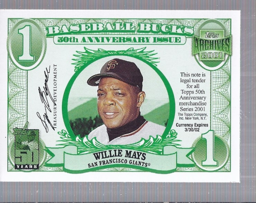 2001 Topps Archives Bucks #TB1 Willie Mays $1