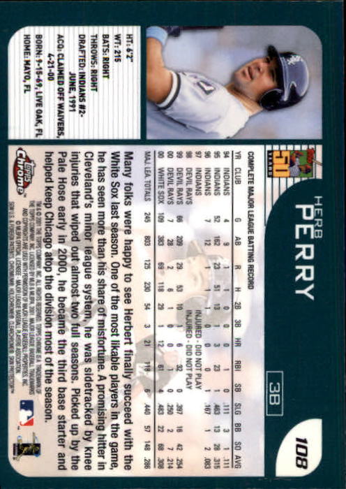 2001 Topps Chrome #108 Herb Perry back image
