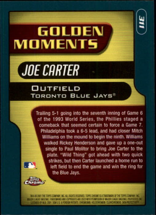 2001 Topps Chrome #311 Joe Carter GM back image