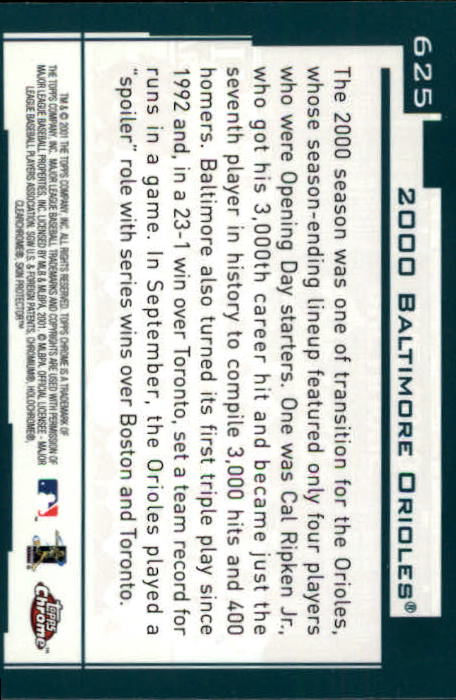2001 Topps Chrome #625 Baltimore Orioles TC back image
