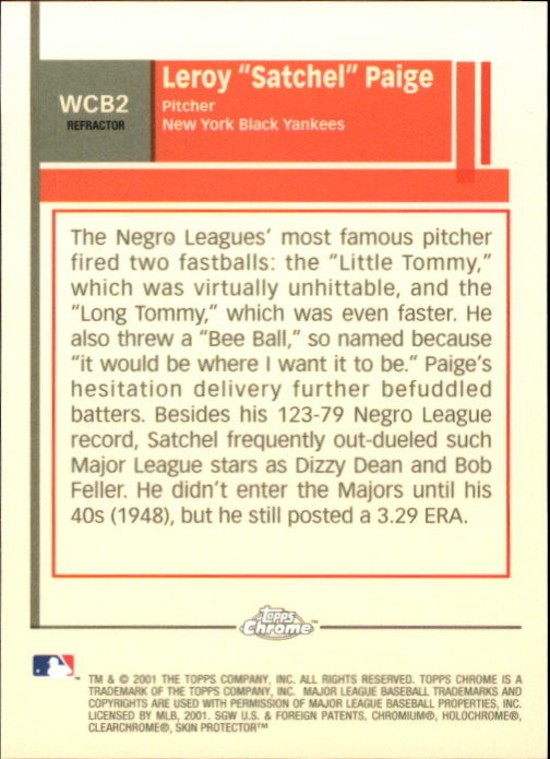 2001 Topps Chrome What Could Have Been Refractors #WCB2 Satchel Paige back image