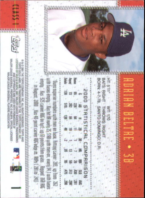 2001 Topps Gold Label Class 1 #1 Adrian Beltre back image