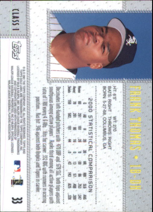 2001 Topps Gold Label Class 1 #33 Frank Thomas back image