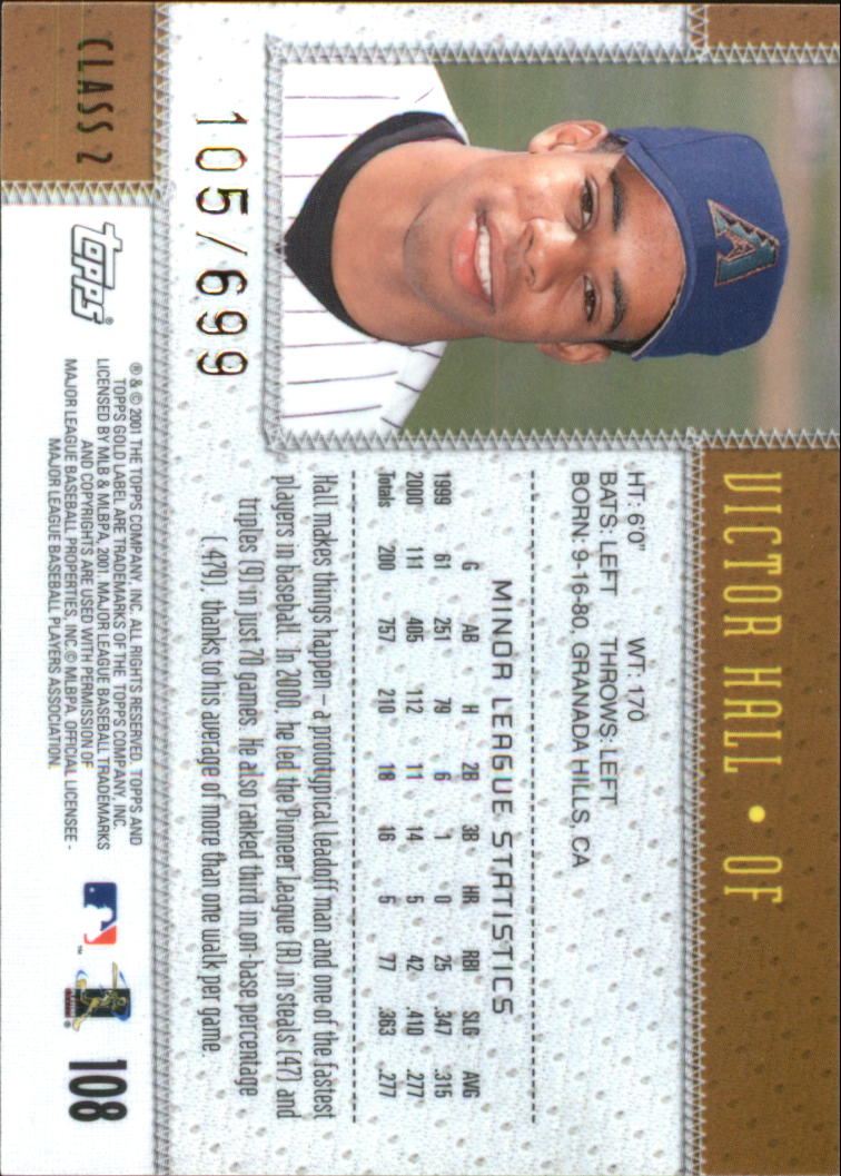 2001 Topps Gold Label Class 2 #108 Victor Hall SP back image