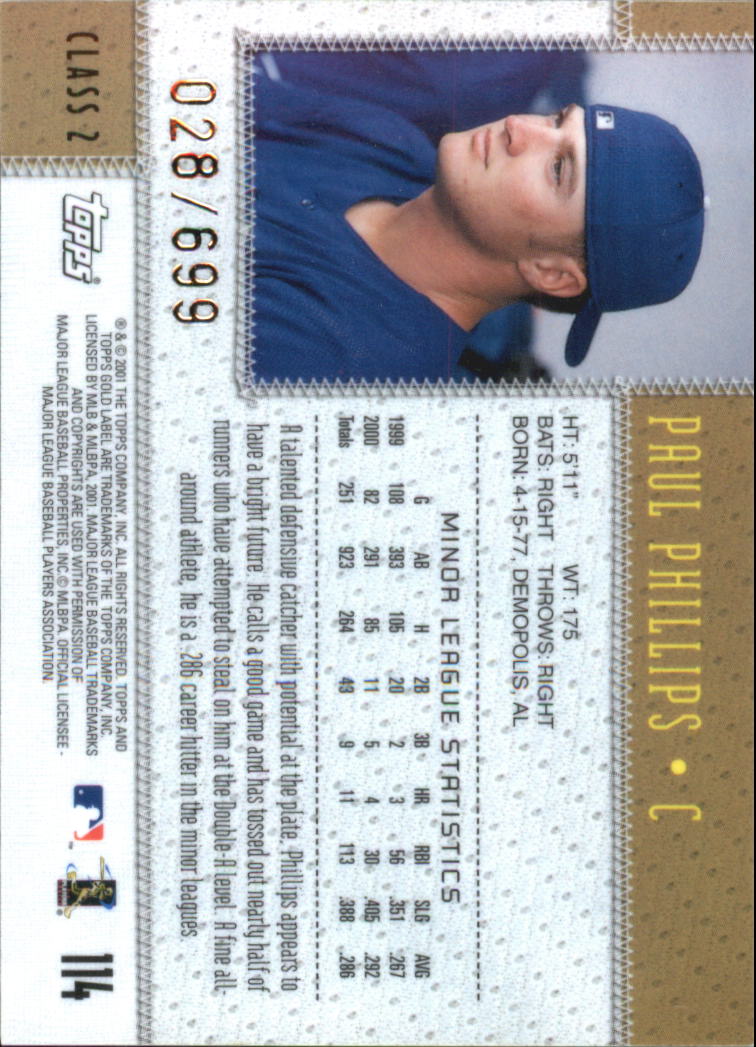 2001 Topps Gold Label Class 2 #114 Paul Phillips SP back image