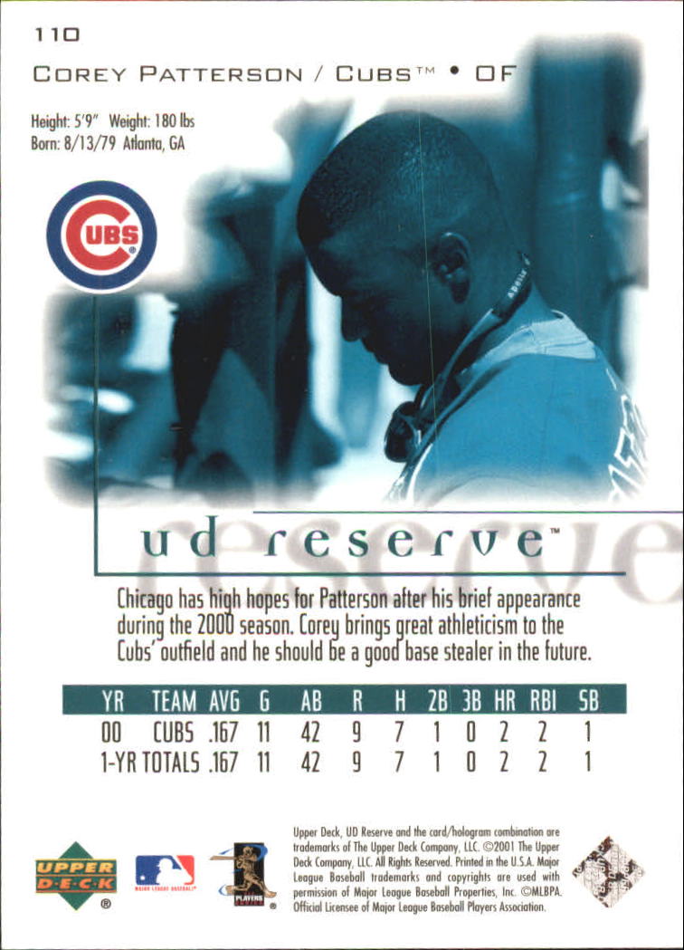 2001 UD Reserve #110 Corey Patterson back image