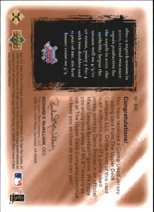 2001 Ultimate Collection Game Jersey Copper #UDE Darin Erstad back image