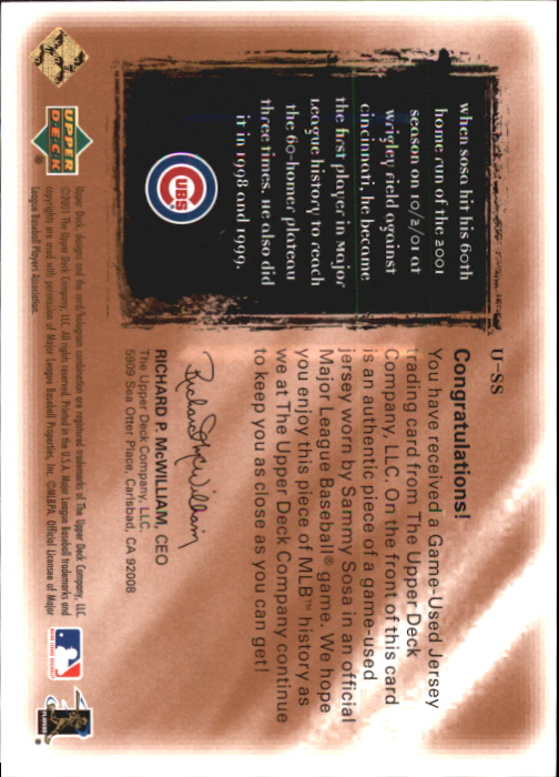 2001 Ultimate Collection Game Jersey Copper #USS Sammy Sosa back image