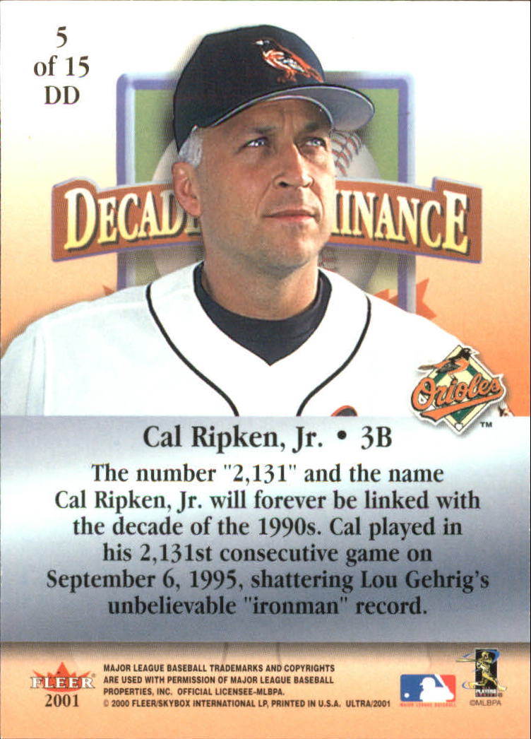 2001 Ultra Decade of Dominance #5 Cal Ripken back image