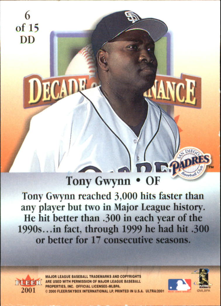 2001 Ultra Decade of Dominance #6 Tony Gwynn back image