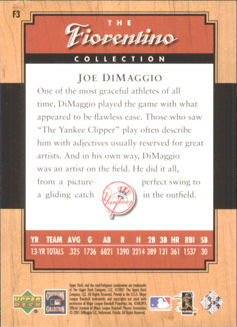 2001 Upper Deck Legends Fiorentino Collection #F3 Joe DiMaggio back image