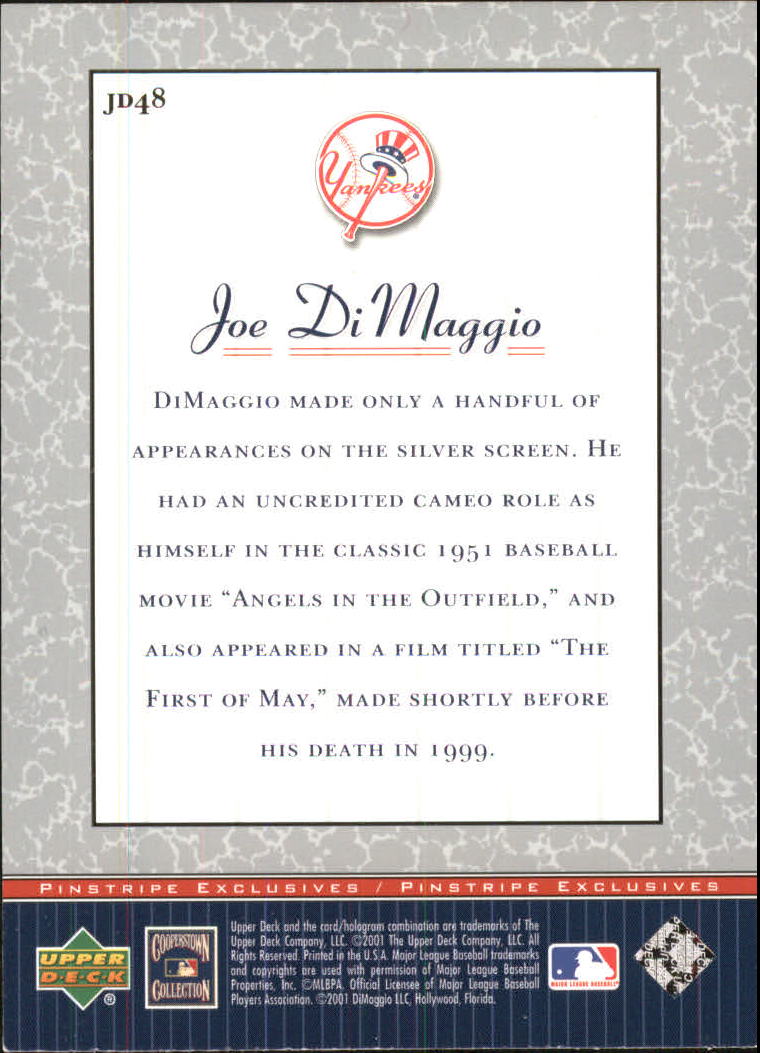 2001 Upper Deck Pinstripe Exclusives DiMaggio #JD48 Joe DiMaggio back image