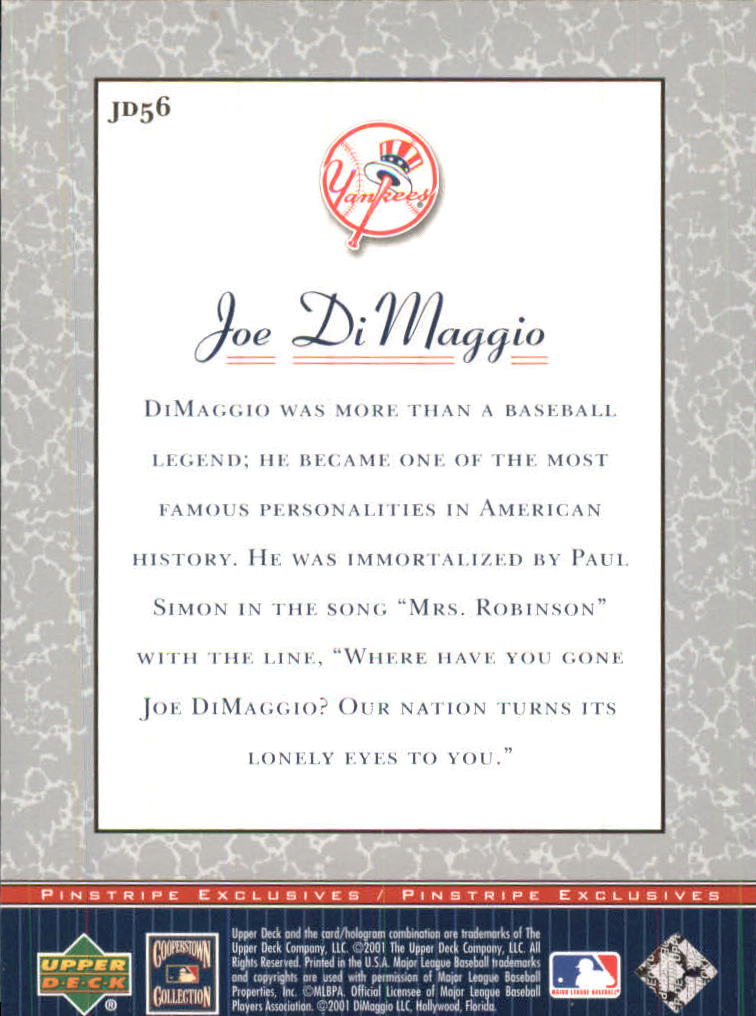 2001 Upper Deck Pinstripe Exclusives DiMaggio #JD56 Joe DiMaggio back image