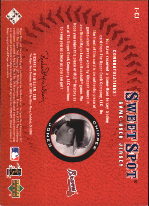 2001 Sweet Spot Game Jersey #JCJ Chipper Jones back image