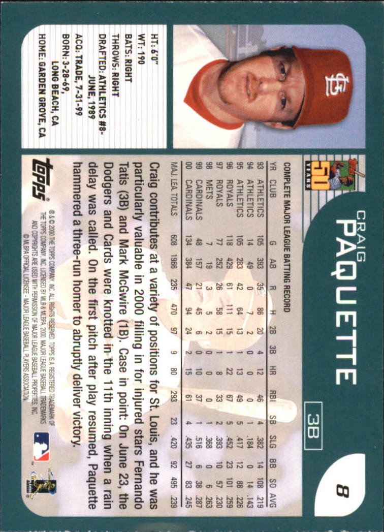 2001 Topps #8 Craig Paquette back image