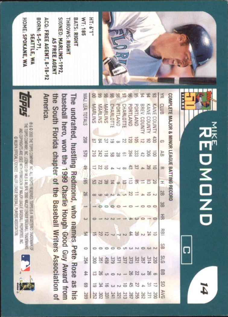 2001 Topps #14 Mike Redmond back image