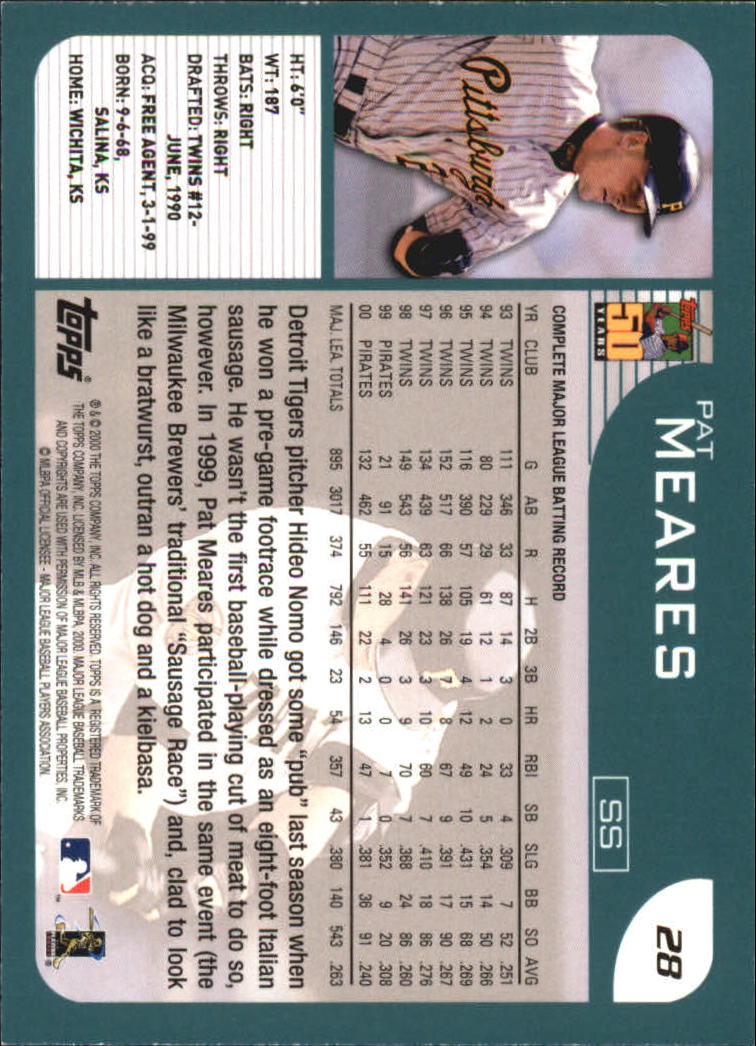 2001 Topps #28 Pat Meares back image