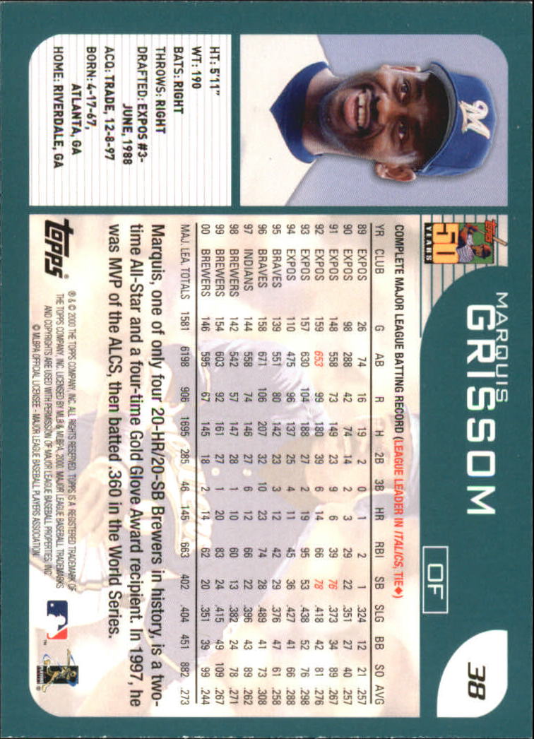 2001 Topps #38 Marquis Grissom back image